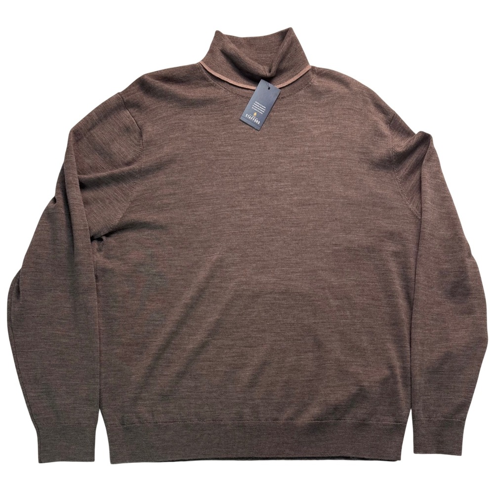 Stafford Mens XL Taupe Merino Wool Turtleneck Sweater Machine Washable outdoor